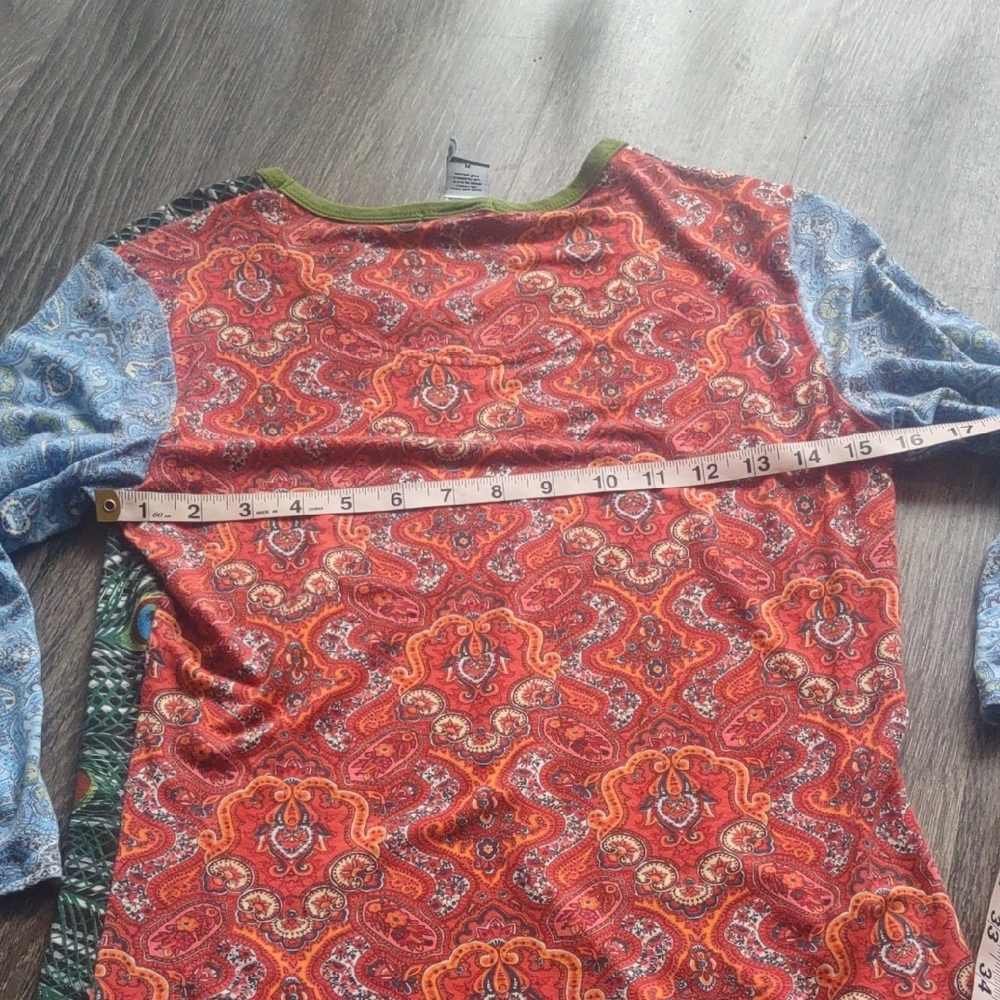Y2K Peacock Paisley Patchwork Print Top - Picture 6 of 7